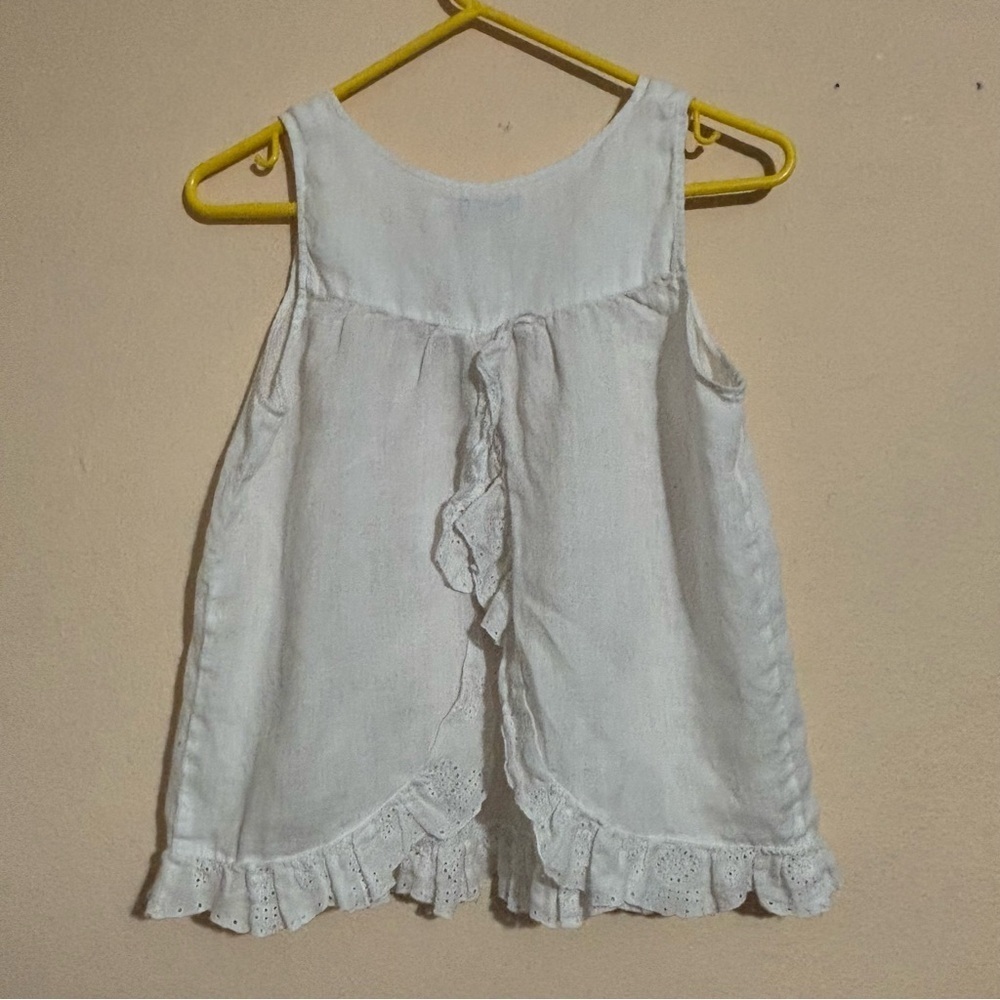 Acrobat White 100% Linen Sleeveless Ruffled Blouse Open Back Size S - Picture 2 of 7